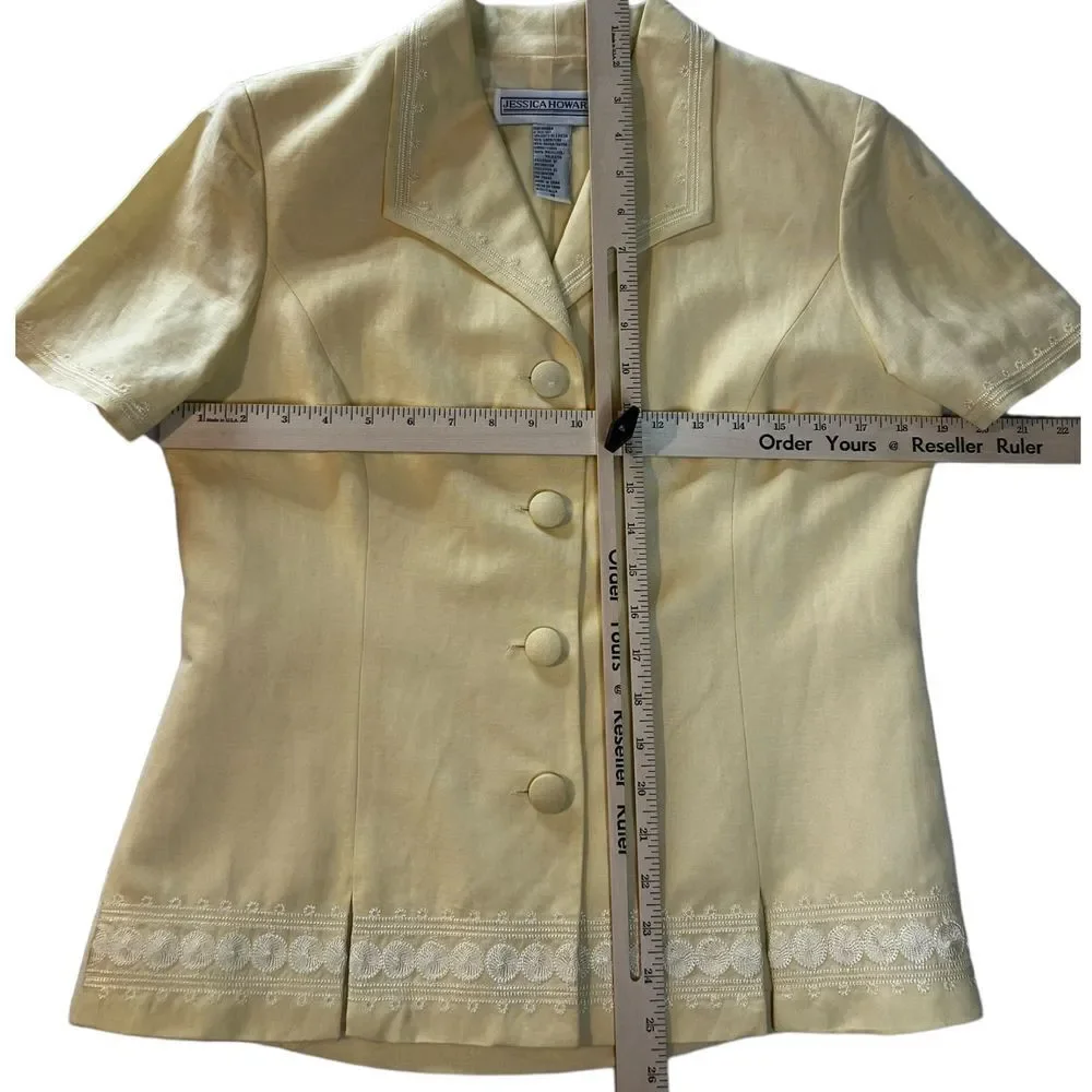 Jessica Howard Yellow Vintage 2 Piece Skirt Set‎ Embroidered Granny Chic Size 10